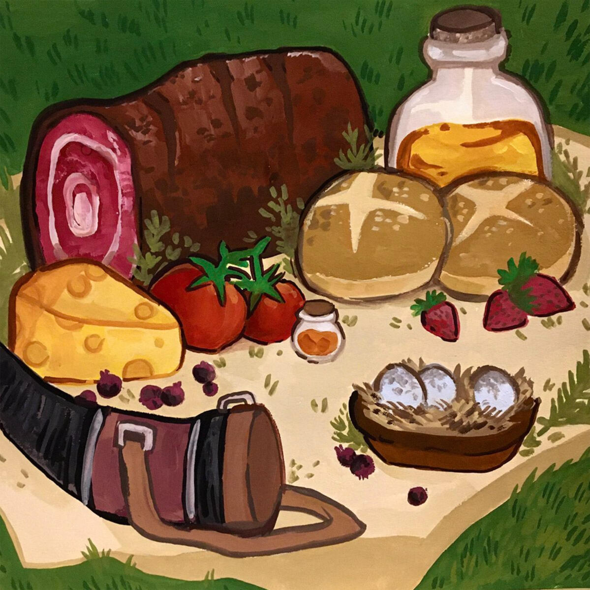 Travelers Meal. Gouache. 6x6in. 2021.